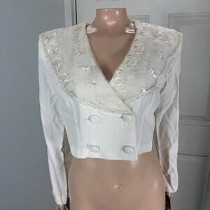 Vintage 80s 90s Rampage Shirt Small Crop Top NOS Floral Lace jacket Evening KK19